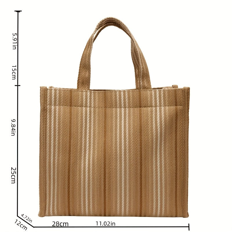 Striped Canvas Tote Satchel Bag Lightweight Shoulder Bag