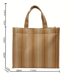 Striped Canvas Tote Satchel Bag Lightweight Shoulder Bag