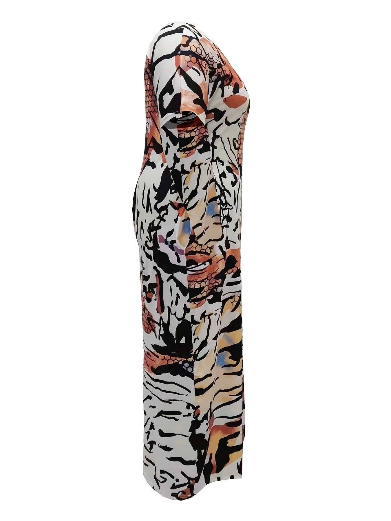 Women's Plus Graphic Print Short Sleeve Maxi Dress With Pockets