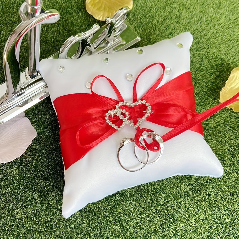 Heart Rhinestone Ring Pillow 10x10cm Wedding Anniversary Party Supplies