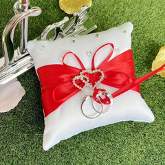 Heart Rhinestone Ring Pillow 10x10cm Wedding Anniversary Party Supplies