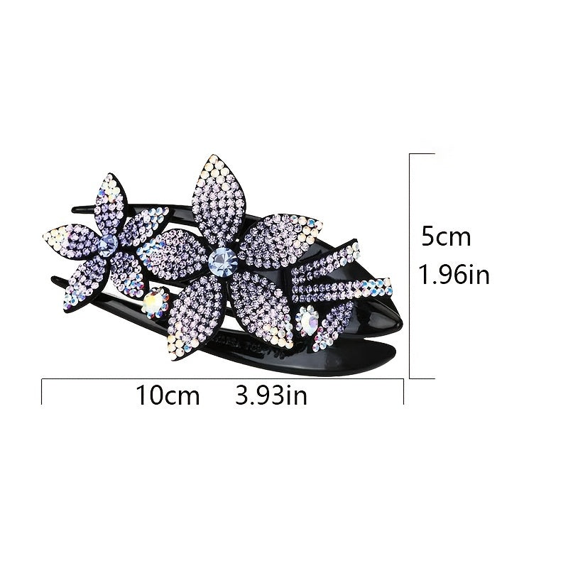 4pcs Rhinestone Flower Hair Clip Crystal Hairpin Non Slip Women Barrette