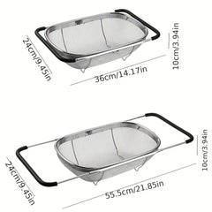 Adjustable Stainless Steel Sink Colander Fruit Vegetable Washing Basket