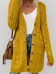  Solid Jacquard Long Cardigan With Pockets