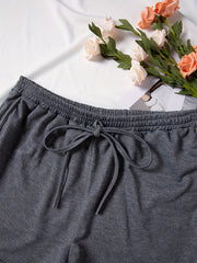  Solid Drawstring Elastic Shorts - Women's Plus