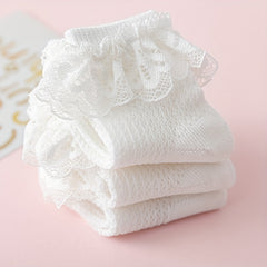 3 Pairs Lace Trim Socks for Baby Girls - Breathable & Comfortable