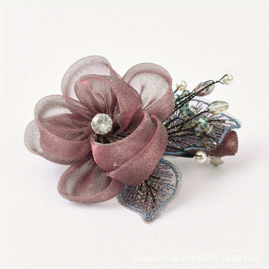 Rhinestone Floral Hair Clip Faux Pearl Wedding Headpiece