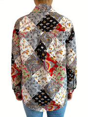  Boho Blouse Women's Plus Paisley Print Button Up Long Sleeve Blouse