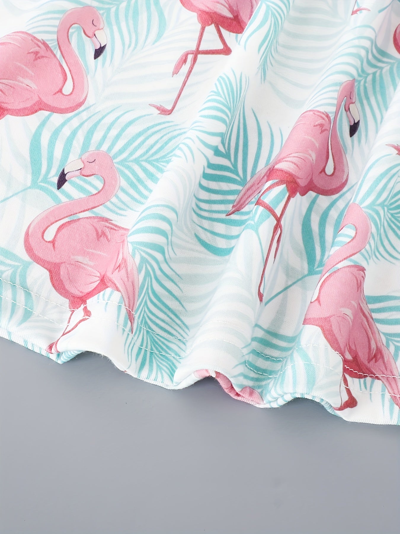 2pcs Toddler Girls Flamingo Cami Dress & Bow Straw Hat Set