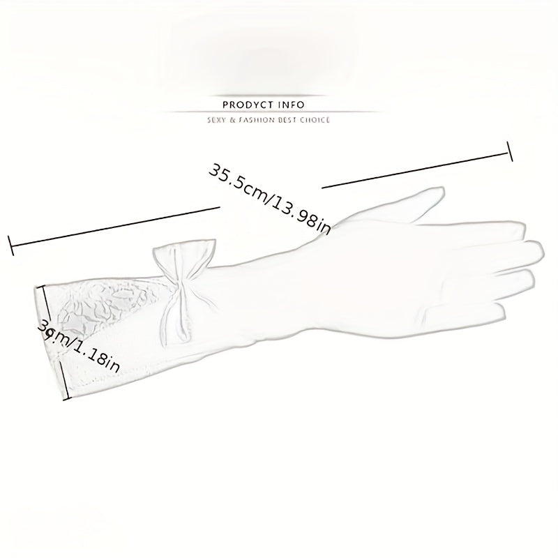 Bowknot Satin Long Gloves Lace Embroidery Classic Wedding Dress Gloves