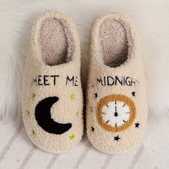 Women's Cozy Fuzzy Slippers Midnight Moon Clock Shoes Plush Slippers