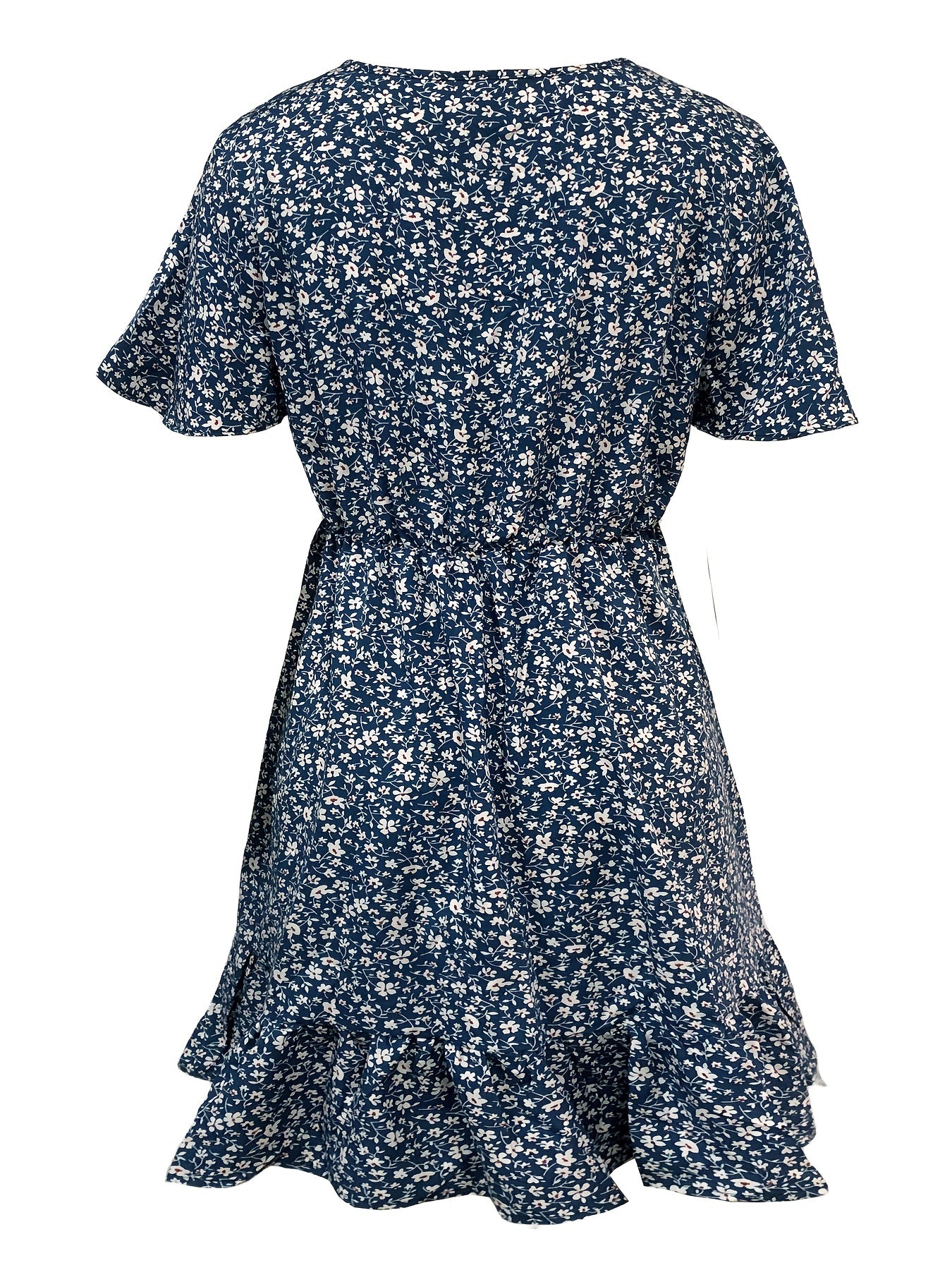 Floral Print V Neck Button Dress Short Sleeve Casual Dress