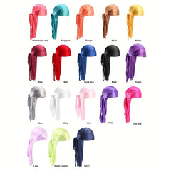 1pc Silky Durags Bandanas Turban Hat Pirate Cap With Long Tail Satin