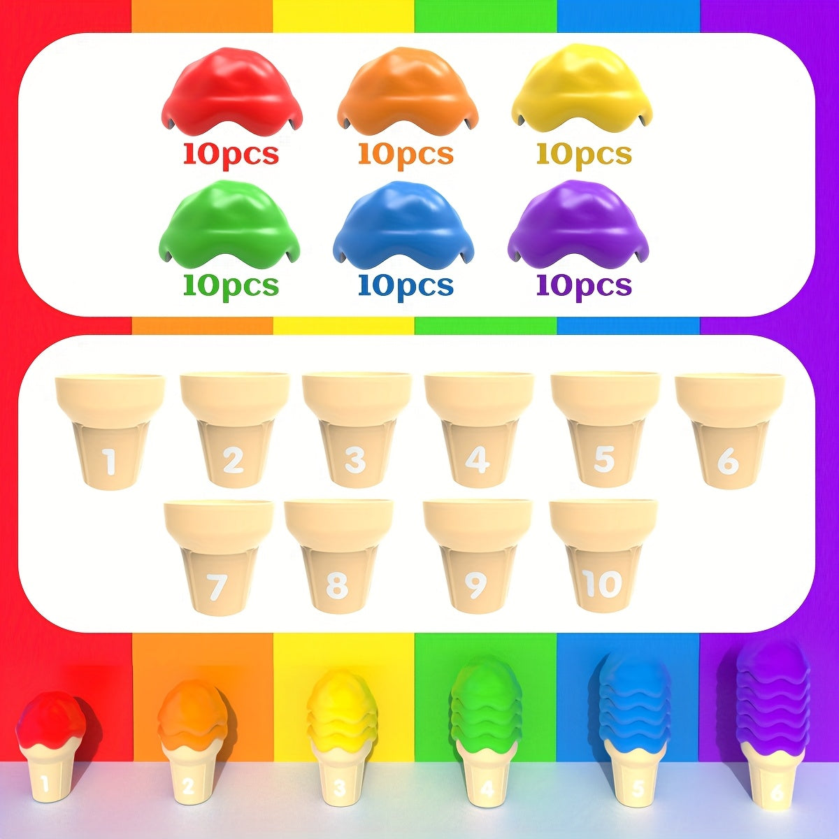 Ice Cream Counting & Sorting Stacking Toy - Educational Puzzle