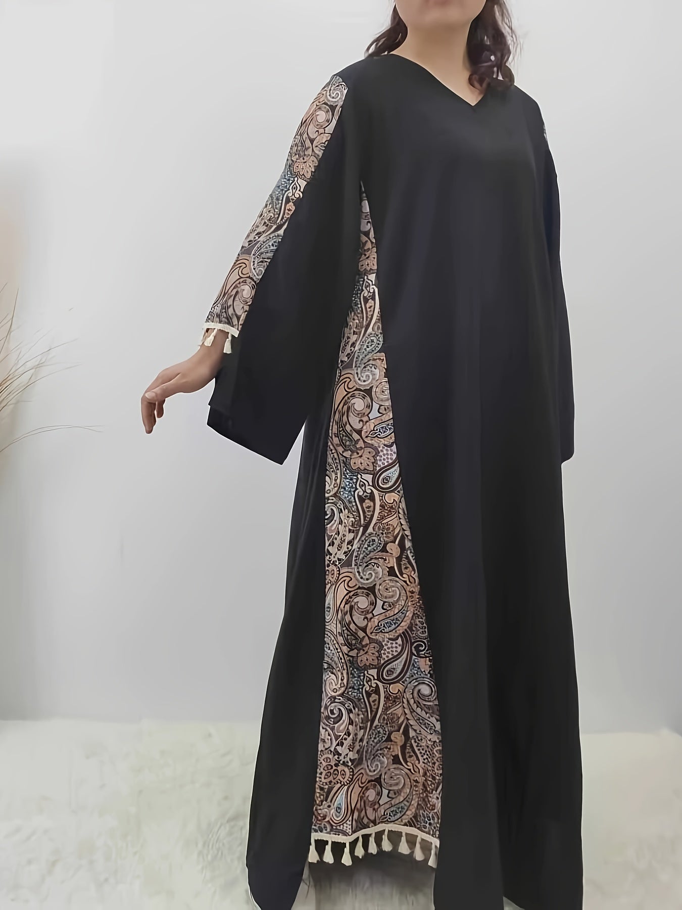  Boho Abaya Dress Women's Paisley Print Maxi Dress