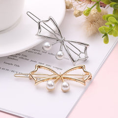 Alloy Bowknot Pearl Hairclip Metal Hairpin Barrette Party Prom Hair Accessories