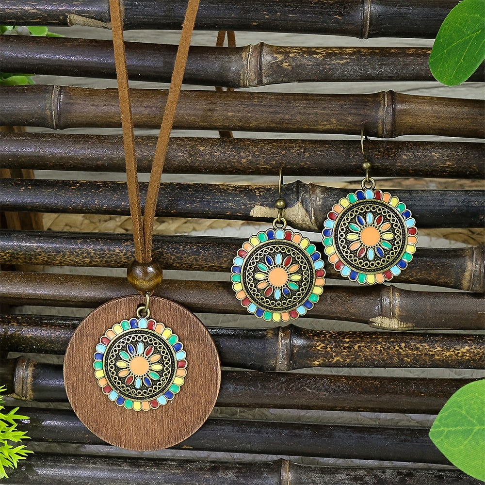 Vintage Antique Bronze Floral Beaded Earrings Necklace Set