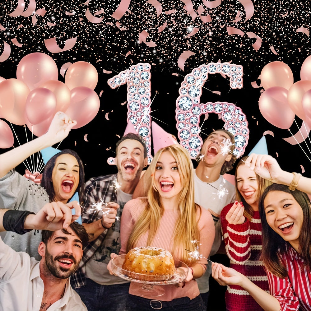 16th Birthday Party Decorations Supplies Happy Birthday Backdrop Banner Pink