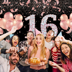 16th Birthday Party Decorations Supplies Happy Birthday Backdrop Banner Pink