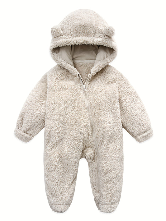 Baby Plush Polar Fleece Jumpsuit With Rabbit Ears
