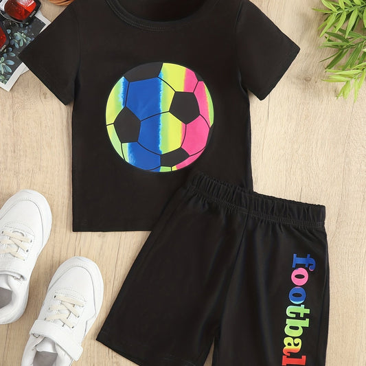 Boys Soccer Print T Shirt and Shorts Set for Summer Kids
