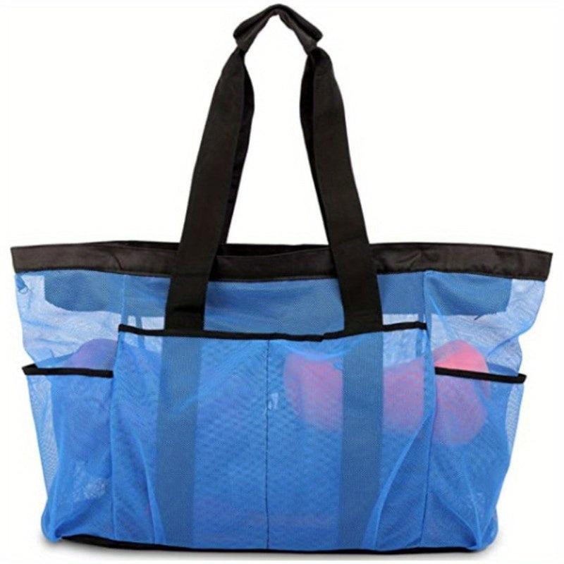 Beach Ready Oversized Mesh Handbag with Zipper & Pocket