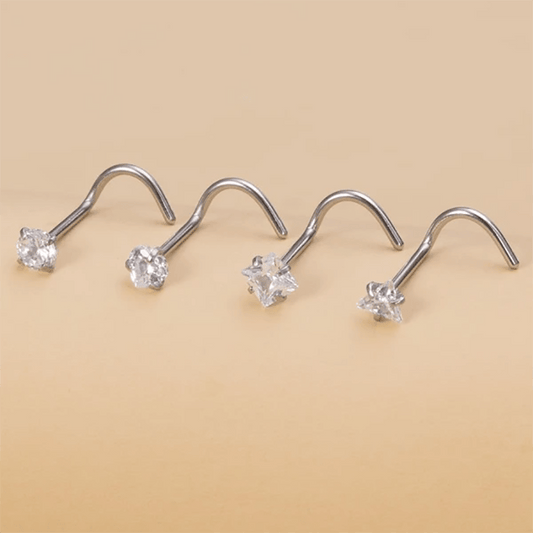 4 Pcs Zircon Stainless Steel Nose Stud Set Body Piercing Jewelry
