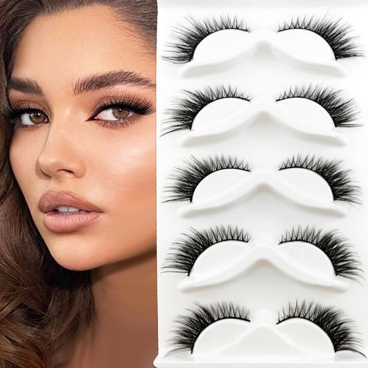 5 Pairs Cat Eye Lashes Sexy Fluffy Faux Mink False Eyelashes