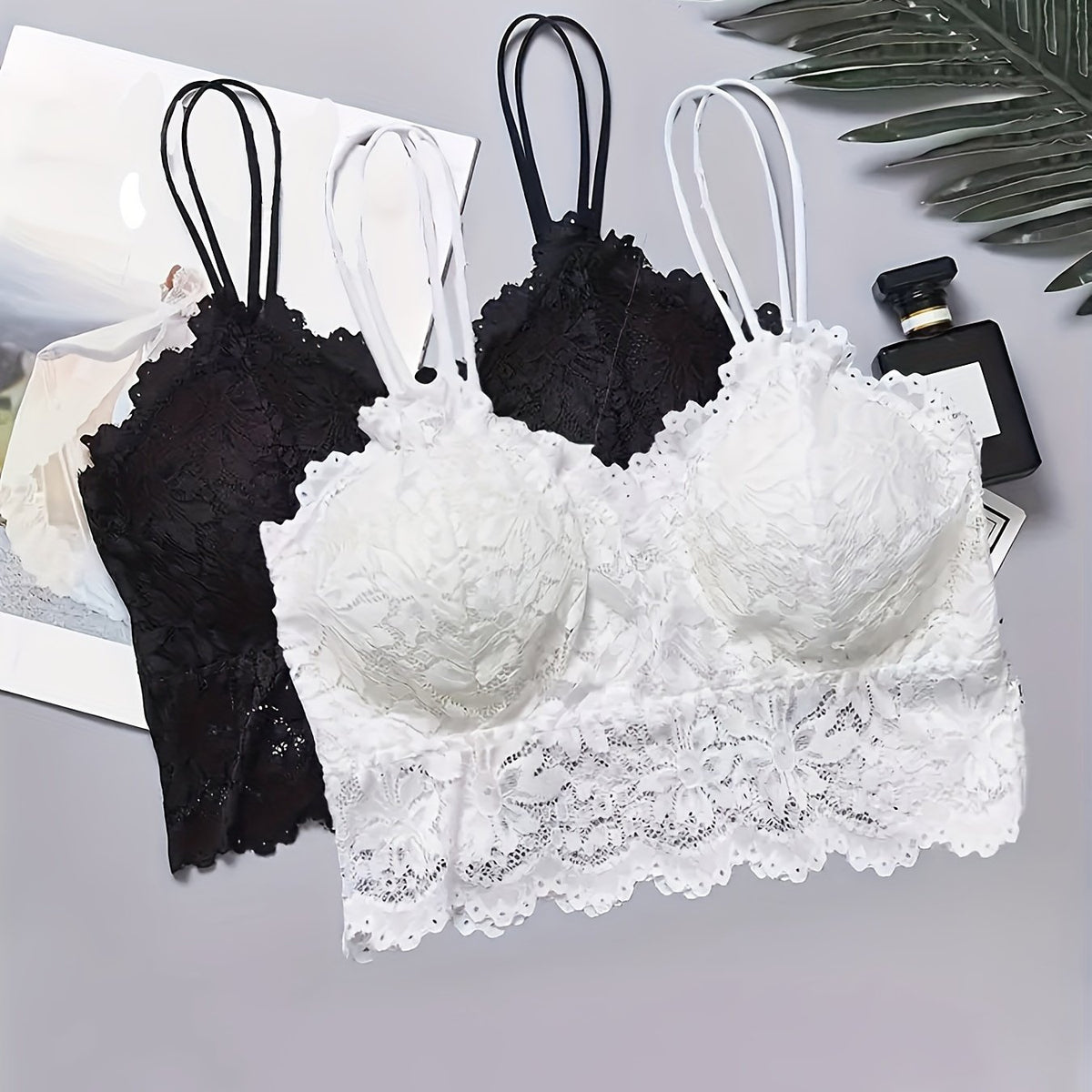 2pcs Lace Wireless Bras Comfy Scallop Trim Bra Women's Lingerie