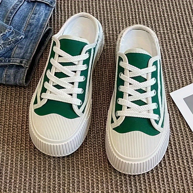Women's Mule Sneakers Lace Up Canvas Shoes Platform Walking Shoes