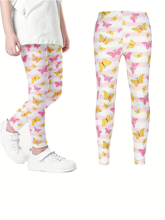 Girls Butterfly Fleece Warm Leggings Footless Tights Pants Kids Clothes