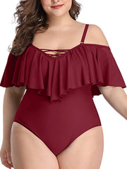  Off Shoulder Ruffle One Piece Swimsuit