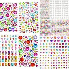 2774pcs Self Adhesive Gemstone Stickers Assorted Shapes Mixed Purple Red Yellow