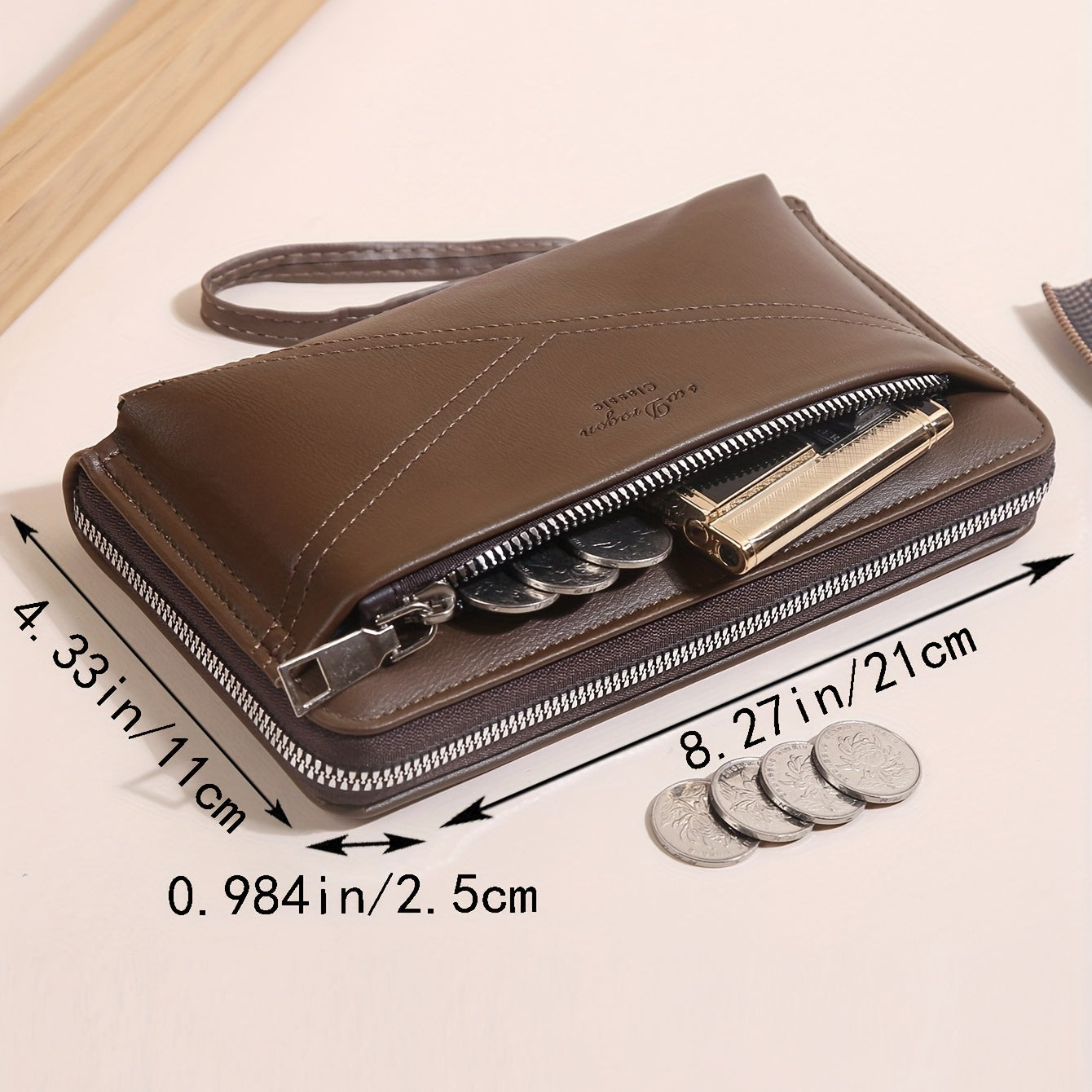 Men's Double Zipper Card Slots Wallet Phone Bag Key Holder Case Coin Purse