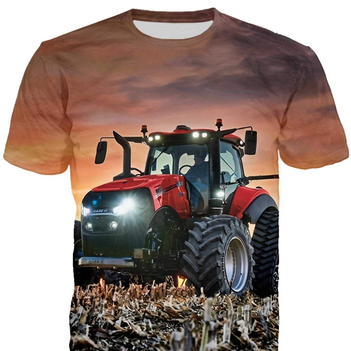 Boys' Sunset Tractor T Shirt 3D Print Active Short Sleeve Tee