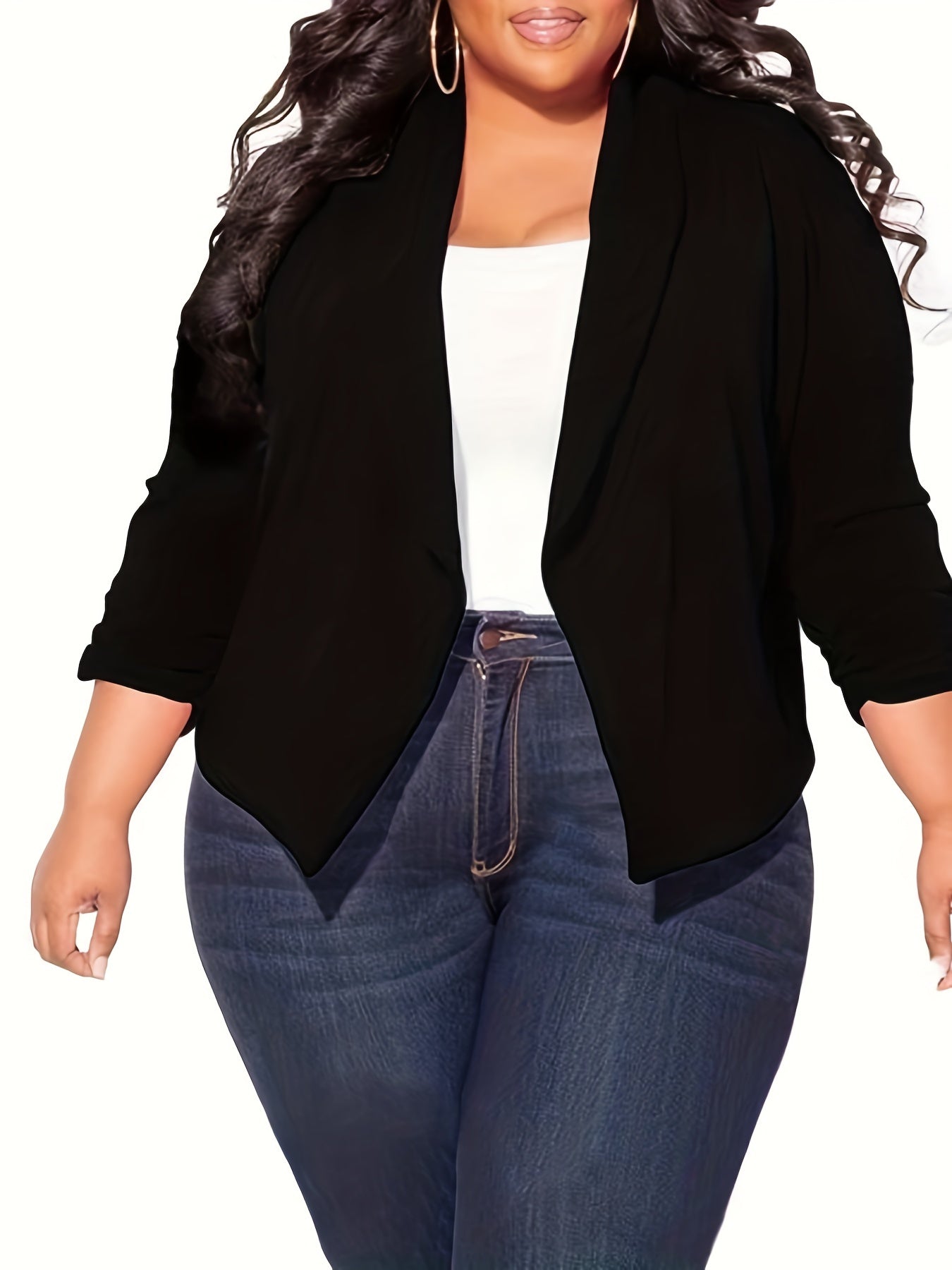  Casual Blazer Solid Long Sleeve Lapel Collar Stretch Blazer