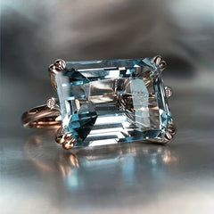 Aquamarine Sapphire Stone Ring for Women Wedding Party Jewelry Gift
