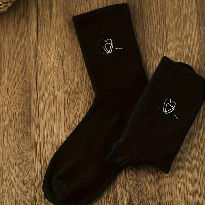 3 Pairs Heart Pattern Socks Mid Tube Stockings Women's Hosiery
