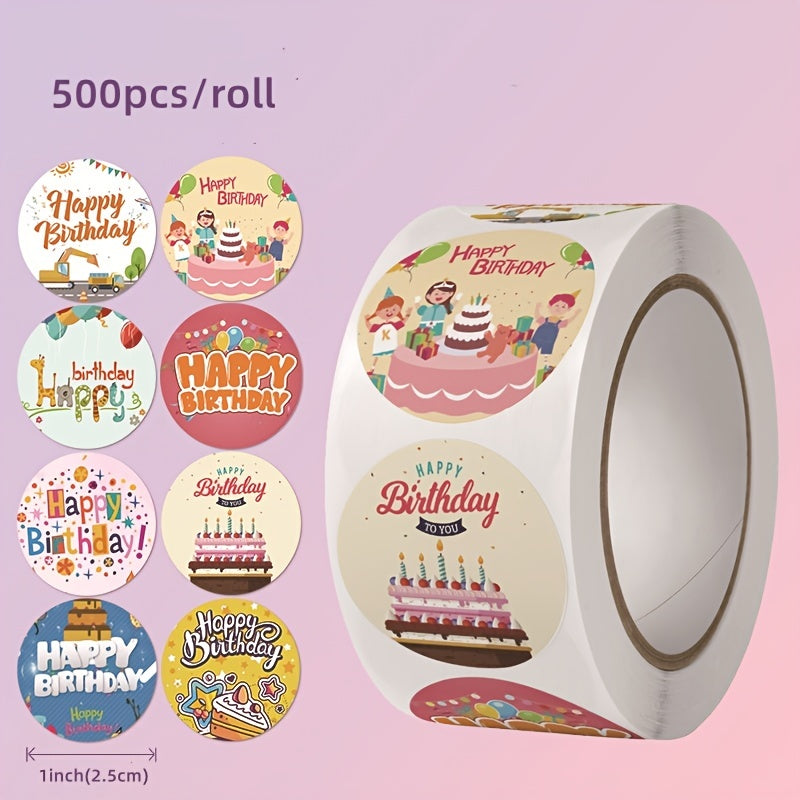 500pcs Birthday Happy Sticker Roll Gift Bag Lid Sticker For Gift Wrapping
