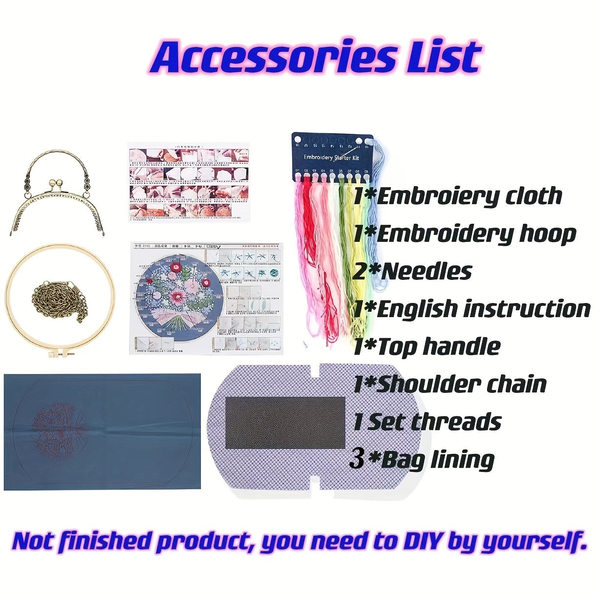 DIY Golden Edge Embroidery Bag Kit for Adults Beginners DIY Wallet Handbag