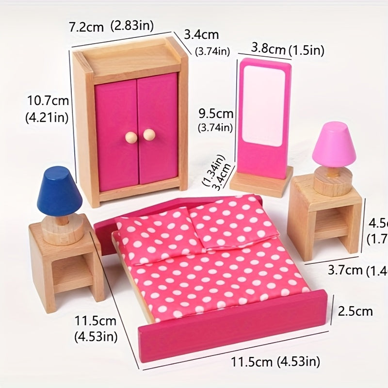 Wooden Bedroom Toys Set for Children Pretend Play