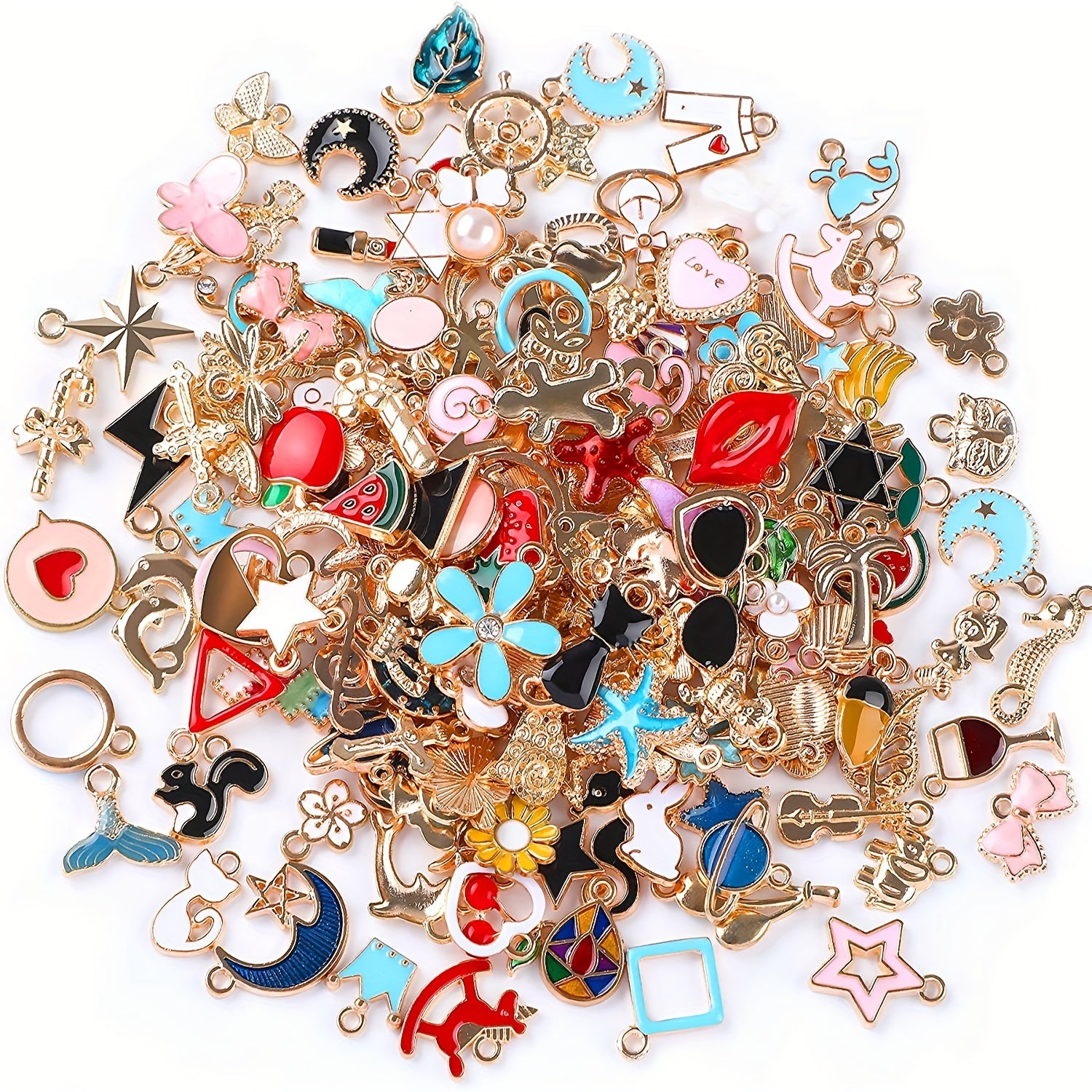 50pcs Assorted Enamel Charms for DIY Jewelry Making