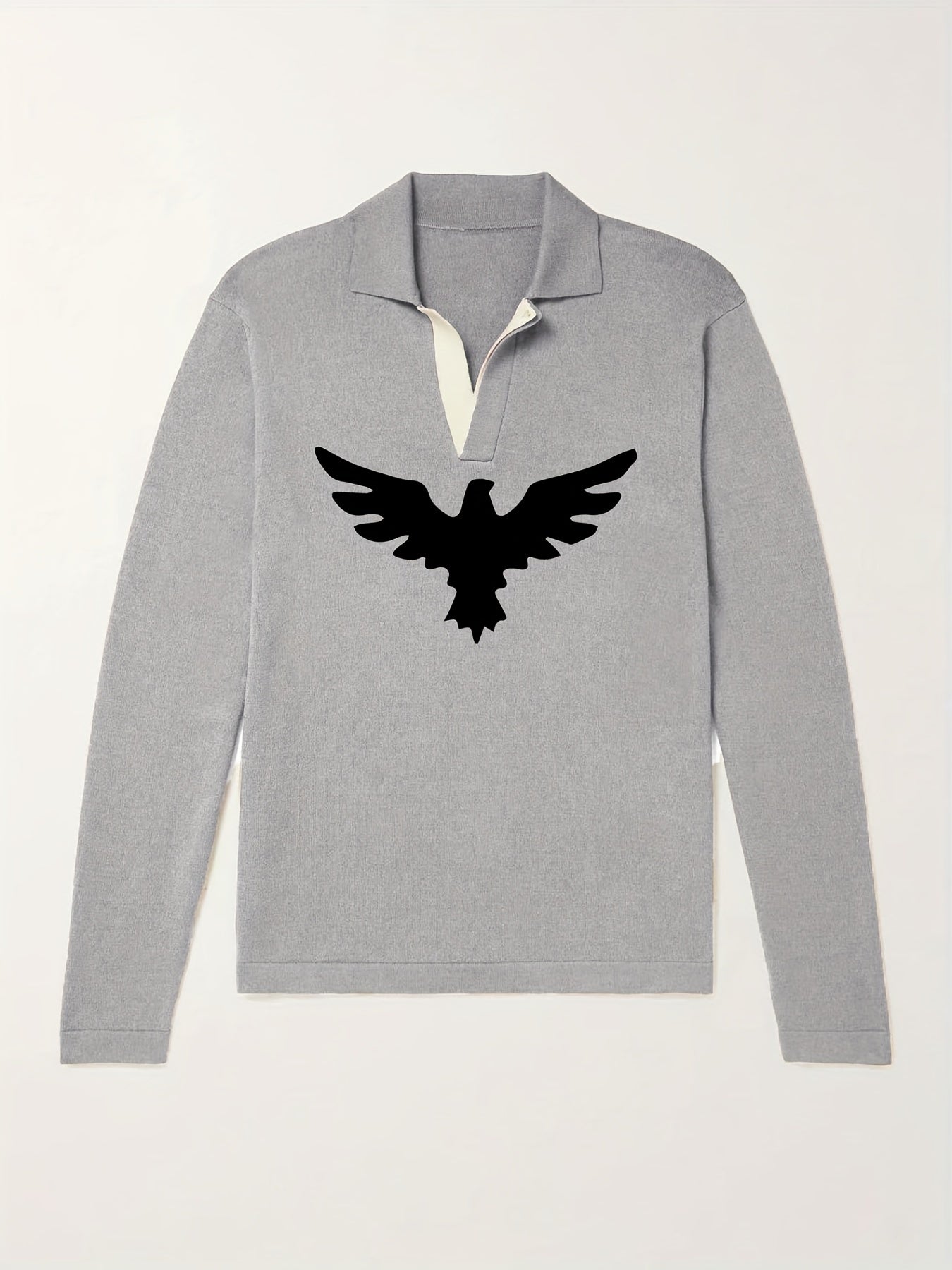 Eagle Pattern Knit Polo Men's Sweater V Neck Pullover For Winter