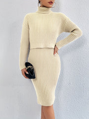 Casual Sweater Turtleneck Top & Bodycon Dress Set