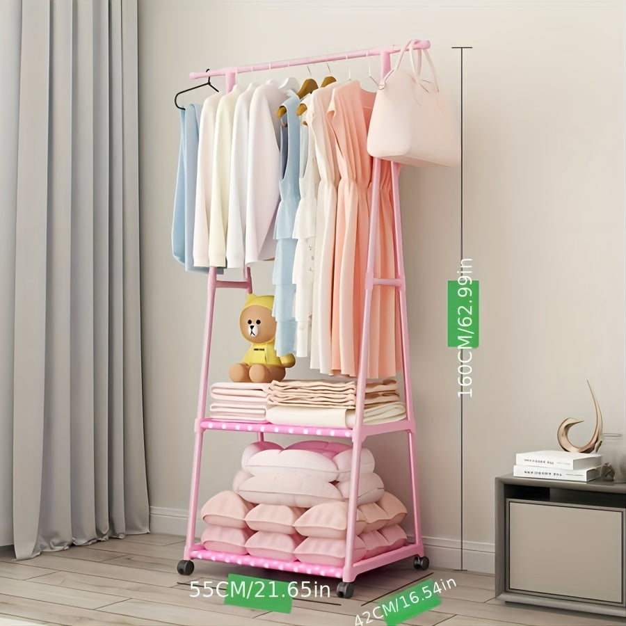 Thickened Steel Triangle Coat Rack with Wheels, Clothes Storage