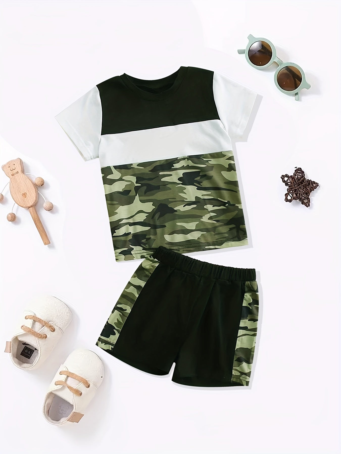 Boy's Camo Print T shirt & Shorts Set Short Sleeve Top Casual Outfit