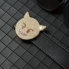 Men's Rhinestones Cat Buckle Belt Hip Hop Style