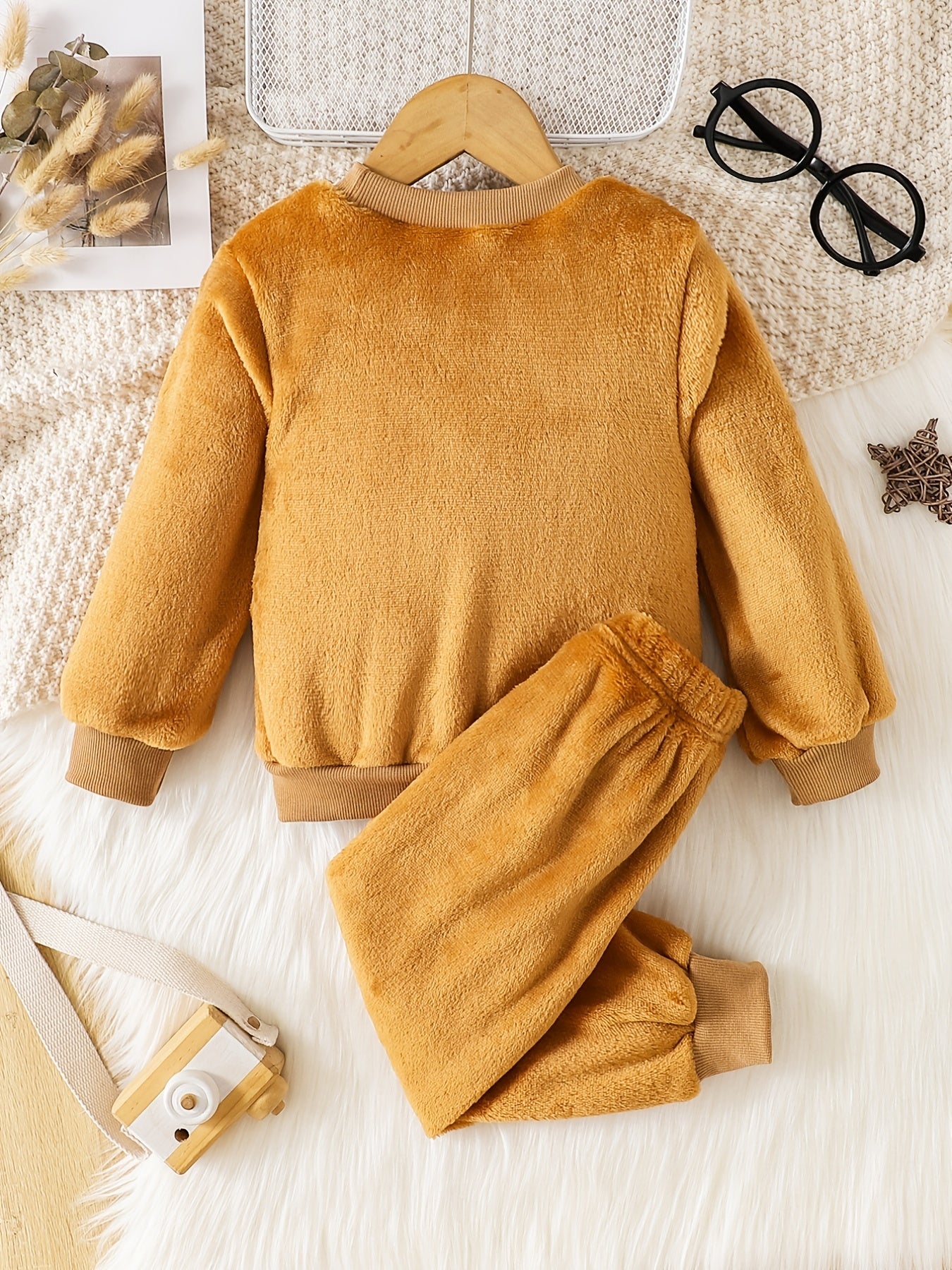 Cartoon Cat Long Sleeve Warm Fleece Pajama Set