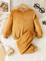 Cartoon Cat Long Sleeve Warm Fleece Pajama Set