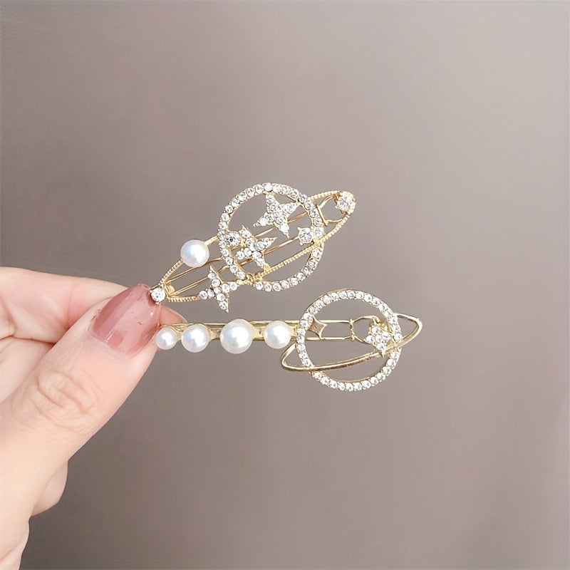 Y2K Pearl Rhinestone Hair Pin Moon Star Hair Clips